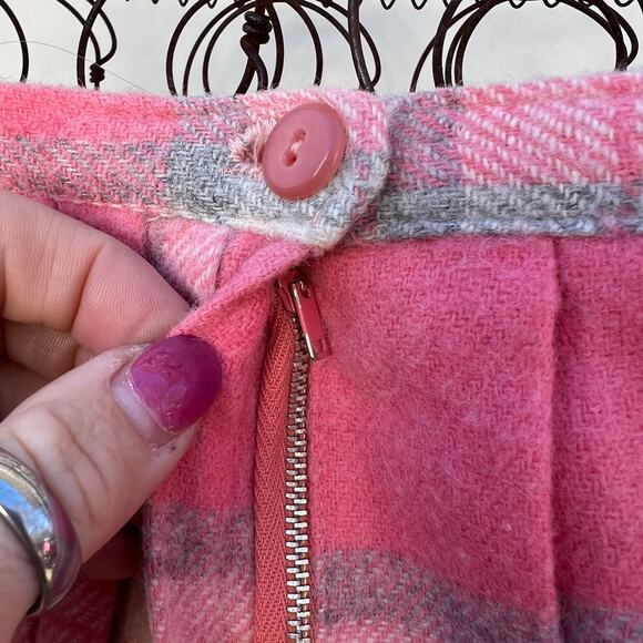 Vintage 60s pink plaid pleated wool skirt barbie schoolgirl - Picture 2 of 4